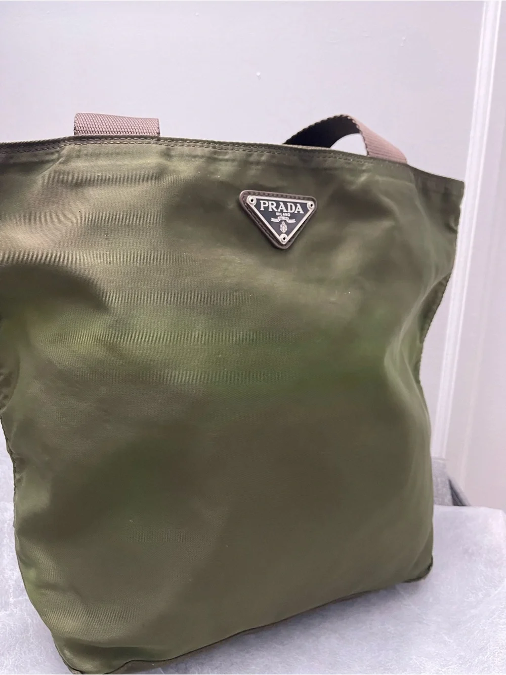 Prada Olive Nylon Tote with Dark Brown Straps - Picture 6 of 6